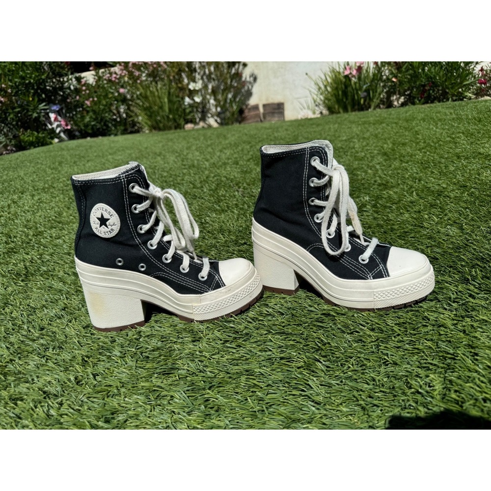 Converse Chuck 70 De Luxe Heel High Black Egret Platform Sneakers Women's 5 A053